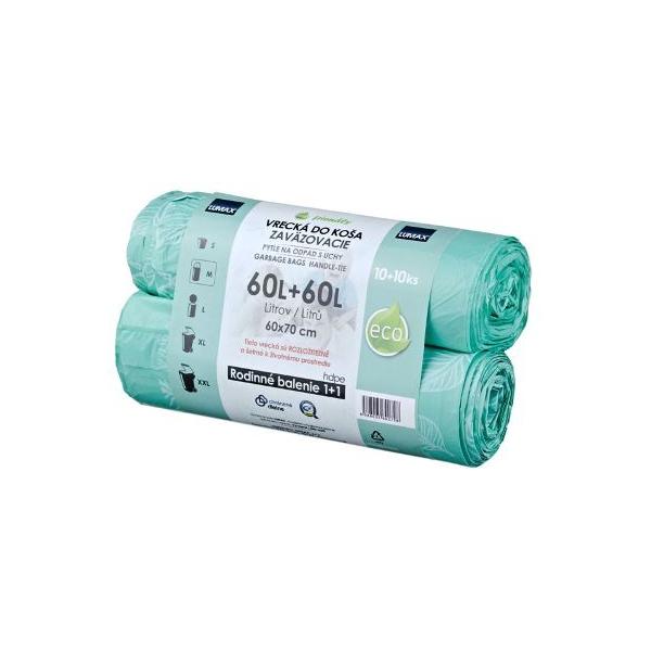 Vrecia do košov    60L, 60x70cm, 10+10ks, ECO mikroténové,  zelené