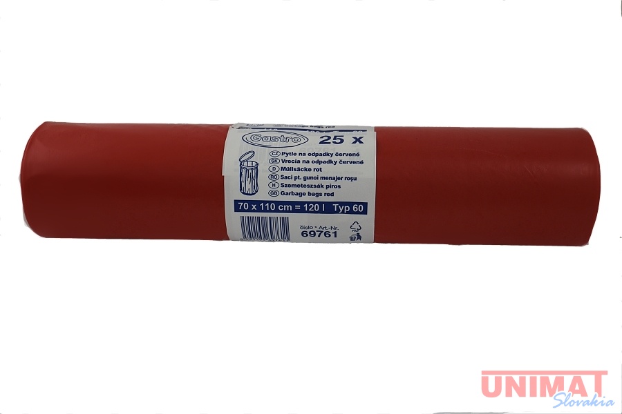 Vrecia do košov  120L, 70x110cm, 25ks, igelitové, Typ60, červené