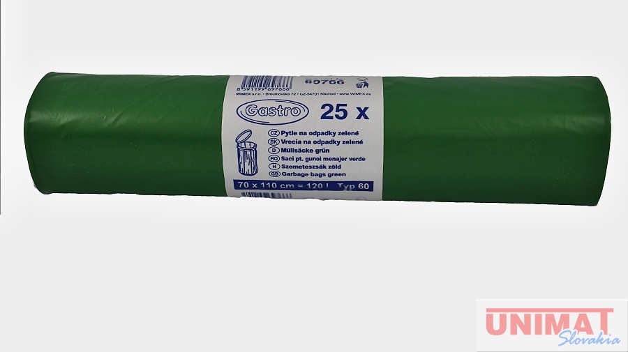 Vrecia do košov  120L, 70x110cm, 25ks, igelitové, Typ60, zelené