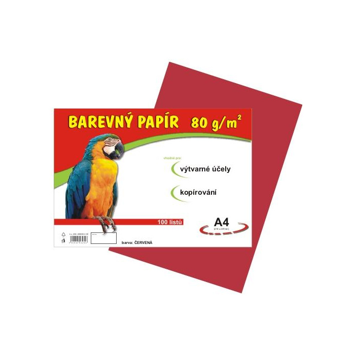 Farebný papier, A4, 80g, červený, 100ks