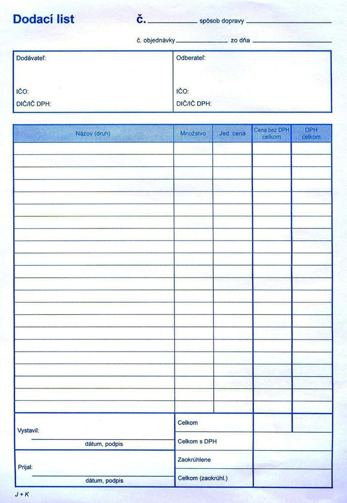 Dodací list A4, 100 listov, samoprepis