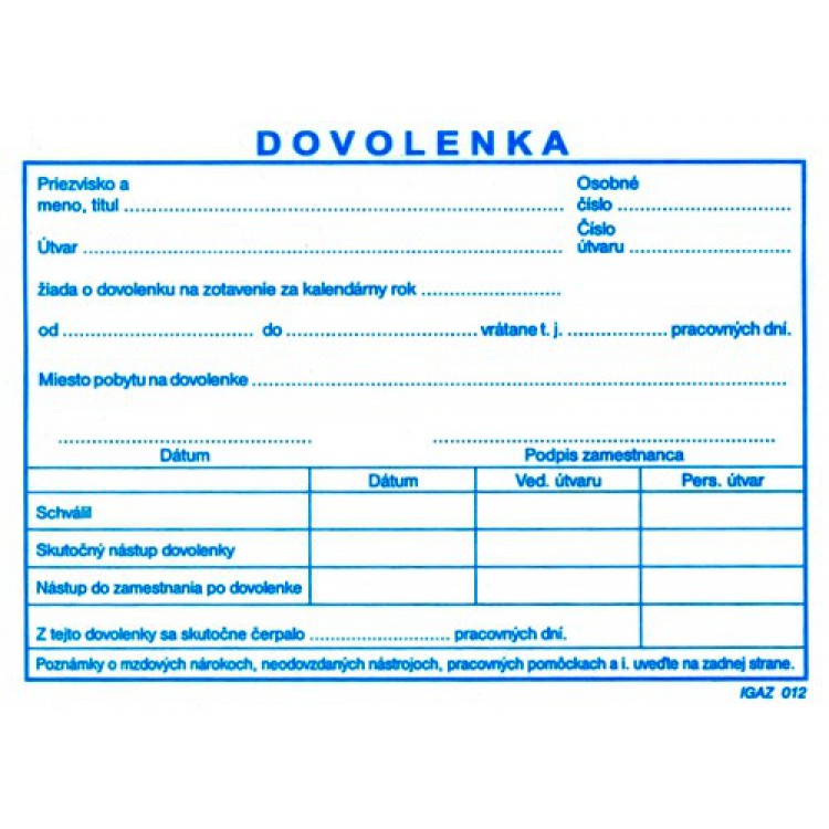 Dovolenka A6, 100 listov