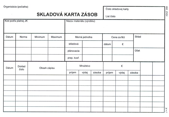 Skladová karta zásob A5, typ C