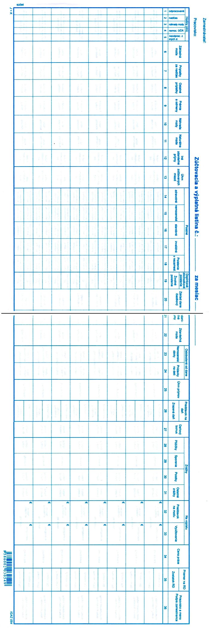 Výplatná listina 60x21cm