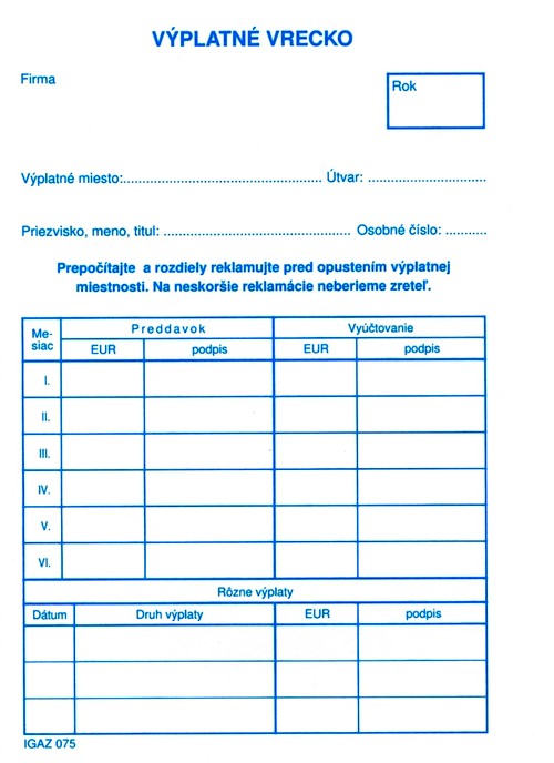 Výplatné vrecká  C6