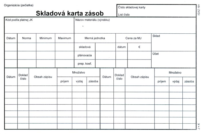 Skladová karta zásob A5 - typ A