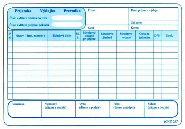 Príjemka - Výdajka-prevodka  obyčajná