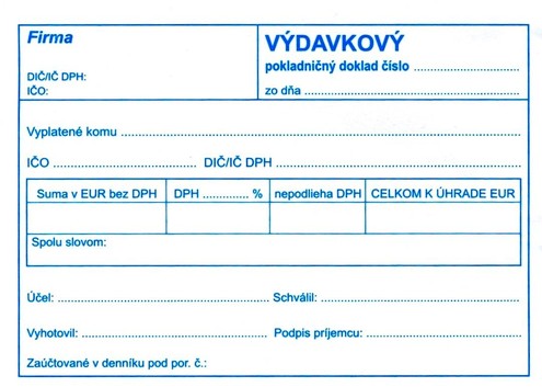 Výdavkový doklad, pre jednoduché účtovníctvo