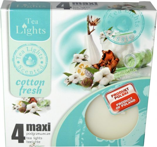 Sviečka čajová  MAXI, 4ks, cotton fresh