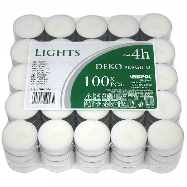 Sviečka čajová, 4h,100ks, biela